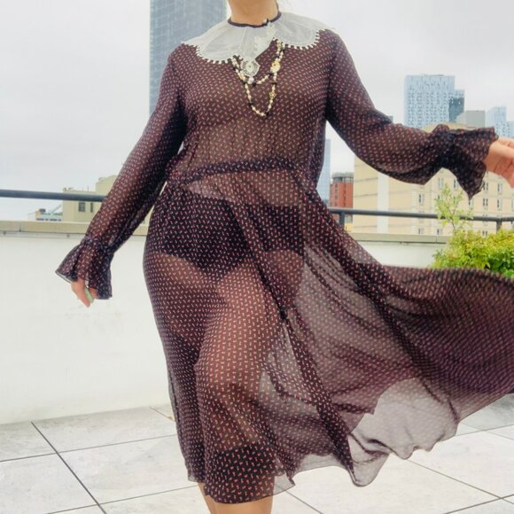 🌸 Philosophy Sheer Midi Dress Micro Floral Print Ditzy Black - Picture 13 of 16